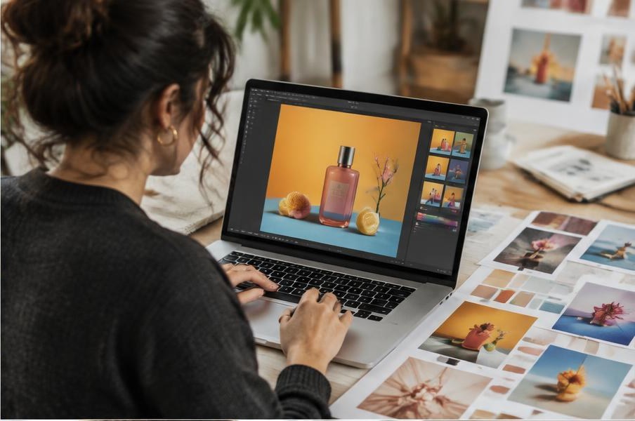 Designer skaber et produktbillede med et billedværktøj