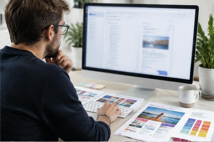 Marketingmedarbejder planlægger en e-mailkampagne